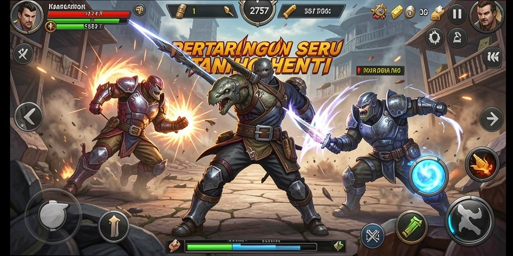 Screeenshot menunjukkan pertarungan epik dalam game Fighting.