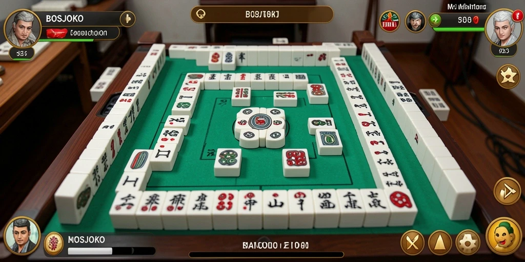 Screenshot gameplay BOSJOKO yang menunjukkan keseruan permainan Mahjong.