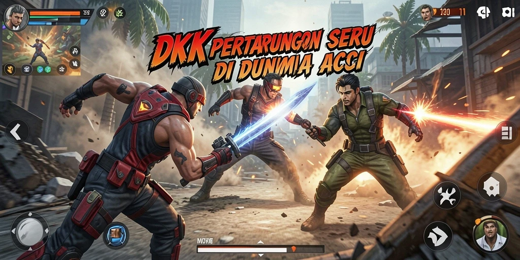 Tampilan mendebarkan dari gameplay aksi DKK yang intens.