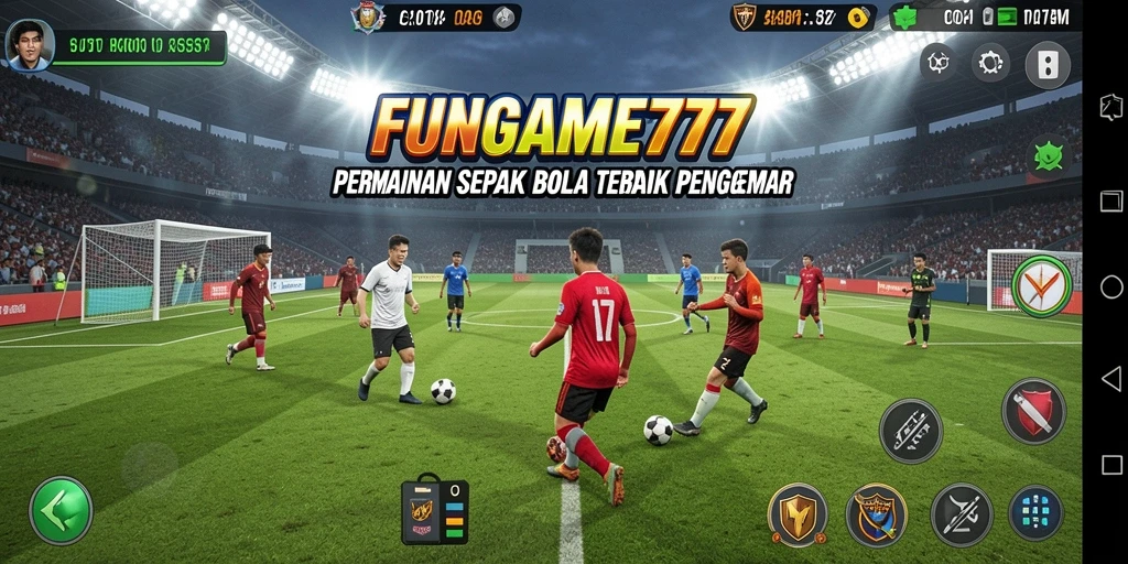 Tampilan gameplay <strong>FUNGAME777</strong> yang menampilkan aksi sepak bola yang intens.
