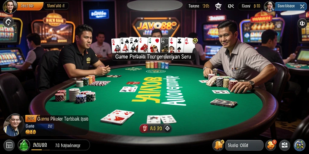 Screenshot utama JAVO88 menunjukkan pemain terlibat dalam permainan Poker yang mendebarkan.