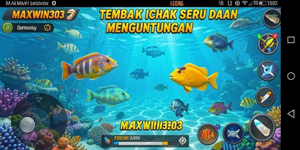 Screenshot gameplay MAXWIN303 yang menunjukkan aksi tembak ikan yang seru.