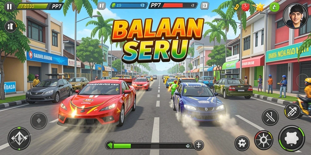 Tampilan gameplay balapan yang mendebarkan di PP7.