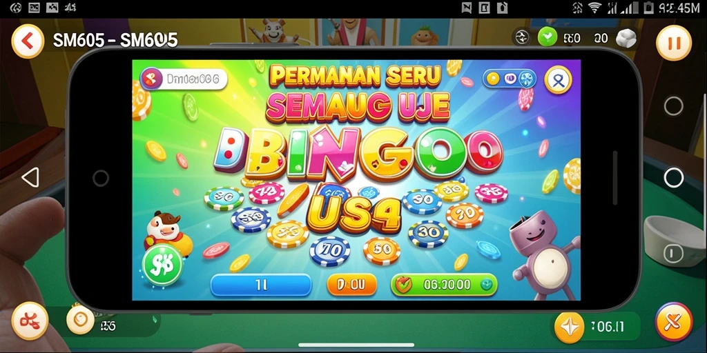 Tampilan seru gameplay Bingo di SM605 dengan fitur menarik.