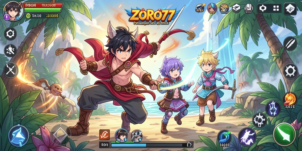 Tampilan gameplay menarik dari ZORO77 dengan karakter Anime yang dinamis.